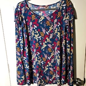 Amana Floral Blue Women's Top. Size 3X. Beautiful Colors. Blue Fushia